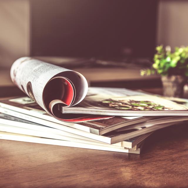 selective focus of the stacking magazine place on table in living room