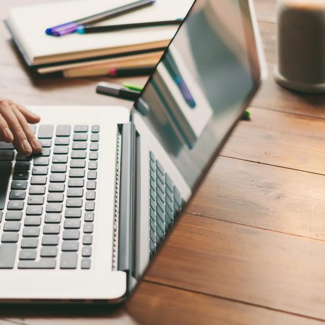 Male hands with laptop